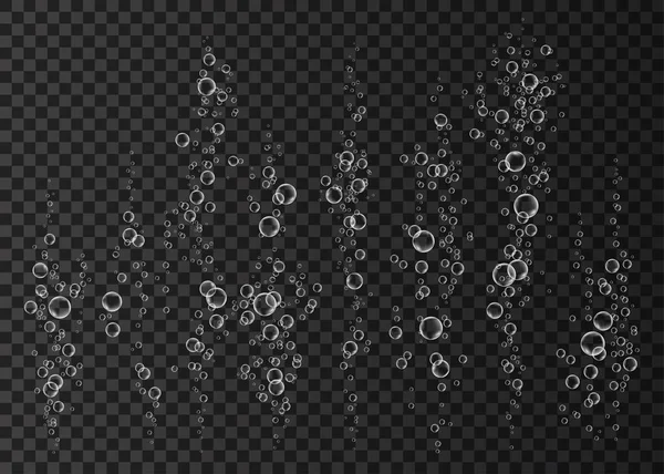 Burbujas de aire, agua u oxígeno bajo el agua en el fondo oscuro — Archivo Imágenes Vectoriales