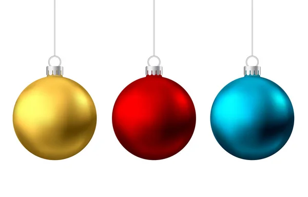 Realistic  gold, red, blue  Christmas  balls  isolated on white — Stock Vector