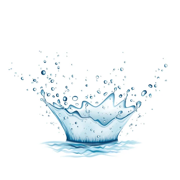 Salpicadura de agua azul y gotas aisladas sobre fondo blanco . — Archivo Imágenes Vectoriales