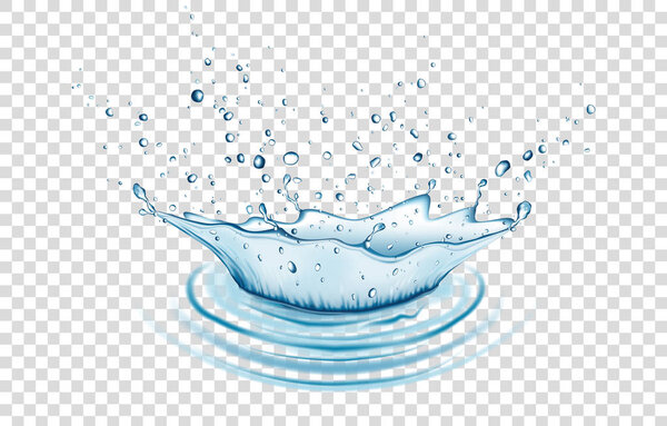 Blue water splash and drops isolated on transparent  background.