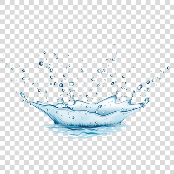 Salpicadura Agua Azul Gotas Aisladas Sobre Fondo Transparente Corona Agua — Vector de stock