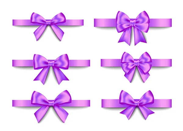 Purple Gift Bows Set Isolated White Background Christmas New Year — Stock Vector