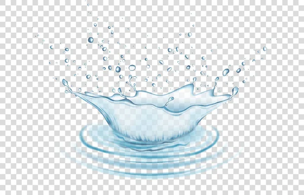 Niebieska Woda Splash Krople Izolowane Przezroczystym Tle Korona Wodna Ilustracja — Wektor stockowy