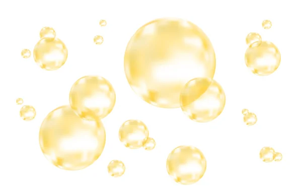 Conjunto Burbujas Oro Brillantes Realistas Aisladas Sobre Fondo Blanco Esfera — Vector de stock