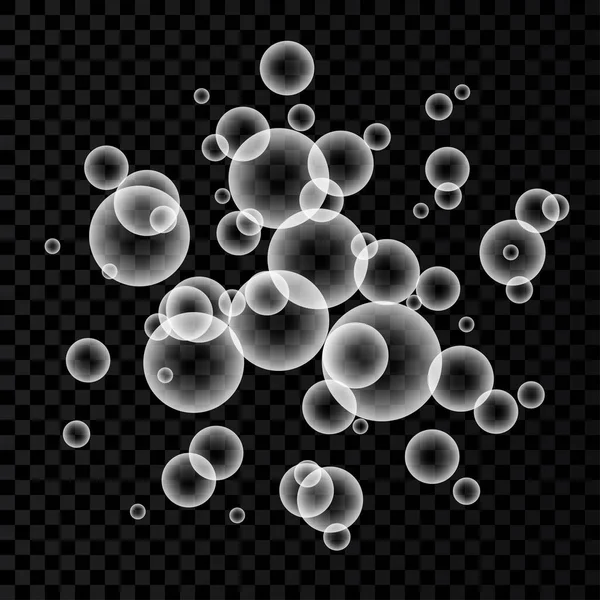 Podvodní Syčící Vzduchové Bubliny Průhledném Pozadí Šumivé Jiskry Vodě Moři — Stockový vektor