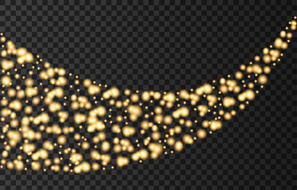 Gold neon circles wave lights effects isolated on black transparent background. Shining  golden   sparkles. Firework. Vector design element.