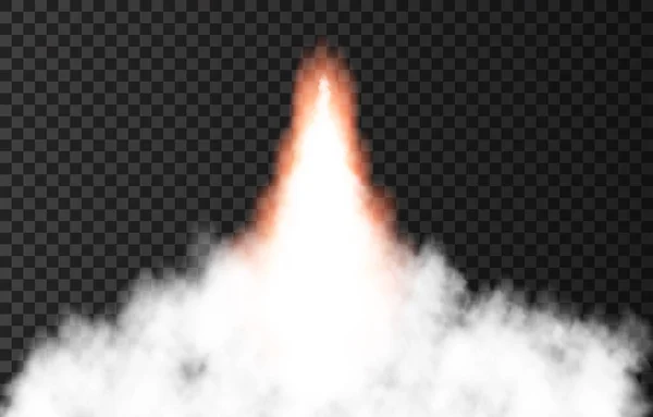 Пламя Дым Запуска Космической Ракеты Пожар Комета Метеорит Прозрачном Фоне — стоковый вектор