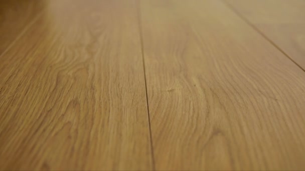 The camera moves along the floor, covered with laminated parquet with a brown wooden texture — Stock Footage The camera moves along the floor, covered with laminated parquet with a brown wooden texture Video Clip