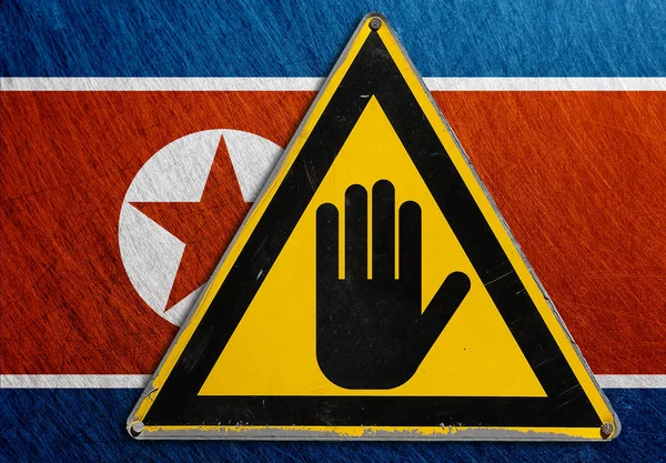 Vlag van Noord-Korea metalen vintage. Teken stop, hand — Stockfoto
