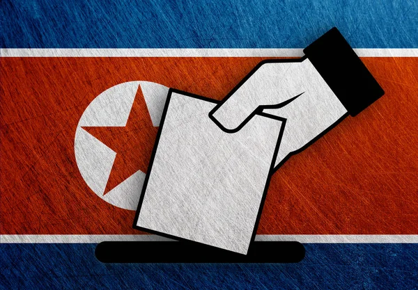 Noord-Korea hand stemming, referendum vlag metalen vintage — Stockfoto