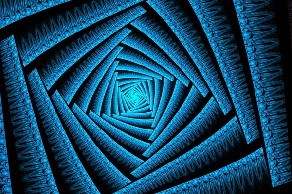 Abstrato fractal espiral azul brilhante em um preto — Fotografia de Stock