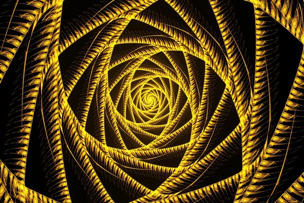 Abstrato fractal espiral amarelo brilhante em um preto — Fotografia de Stock