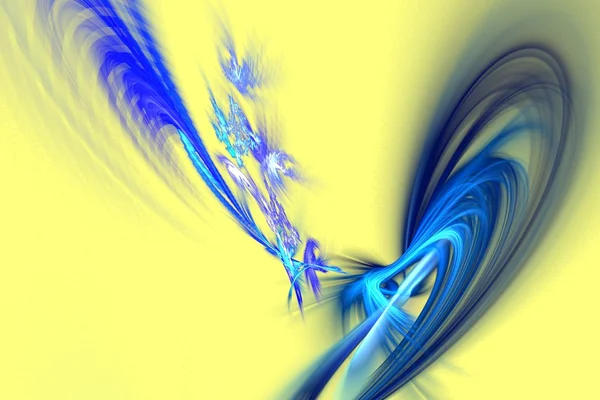 Abstrait fractal Flammes bleues dansantes et étincelles sur jaune — Photo