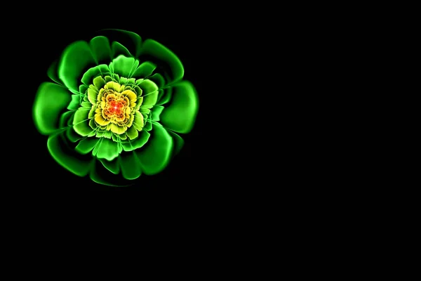 Image fractale abstraite de fleur transparente vert émeraude au milieu jaune et rouge — Photo