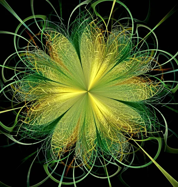Bela fractal computador-gerado luz verde flor semelhante ao emblema — Fotografia de Stock