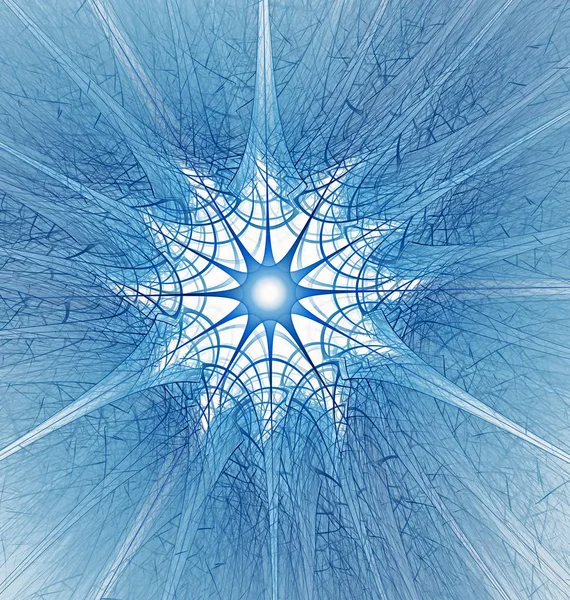 雪の結晶と抽象的なフラクタルコンピュータによって生成された青い冬の背景 — ストック写真