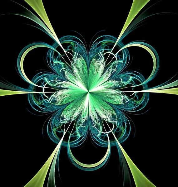 Bela fractal computador-gerado luz verde flor semelhante ao emblema — Fotografia de Stock