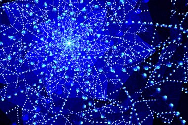 Soyut fraktal bilgisayar destekli kar taneli mavi kış arkaplanı