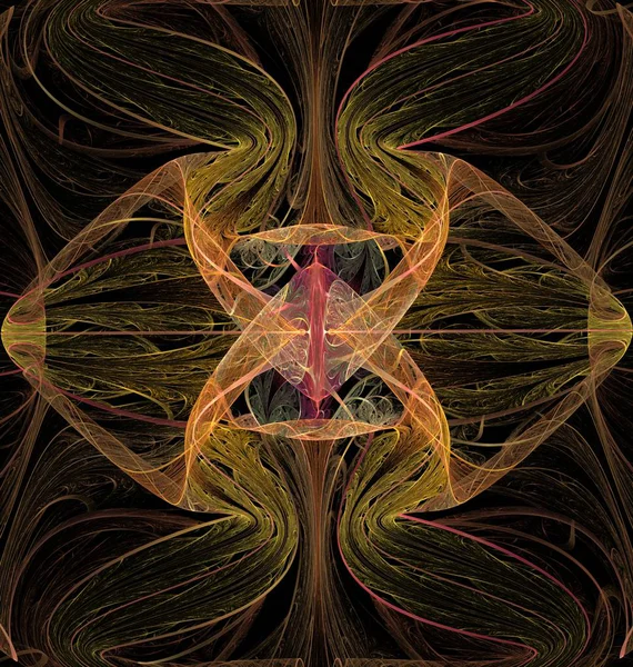 Abstract fractal computer gegenereerd beeld van een veelkleurig geometrisch patroon op een donkere achtergrond — Stockfoto