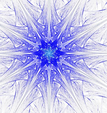 Soyut fraktal bilgisayar destekli kar taneli mavi kış arkaplanı