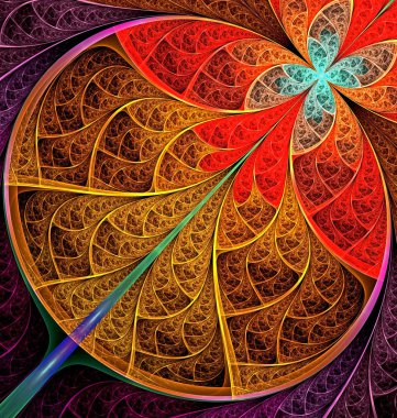 Dairelerin ve geometrik elementlerin çok renkli, soyut fraktal arkaplanı. Cisim gruplarını vurgulamak için güzel soyut fraktal.