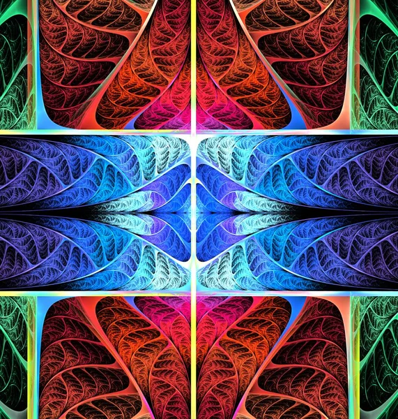 Heldere multi-color abstracte fractal achtergrond van geometrische elementen vergelijkbaar met het weefsel van zijde glanzende linten. Mooie abstracte fractal om individuele groepen van objecten te markeren. — Stockfoto