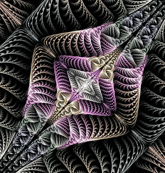 Heldere multi-color abstracte fractal achtergrond van geometrische elementen vergelijkbaar met het weefsel van zijde glanzende linten. Mooie abstracte fractal om individuele groepen van objecten te markeren. — Stockfoto