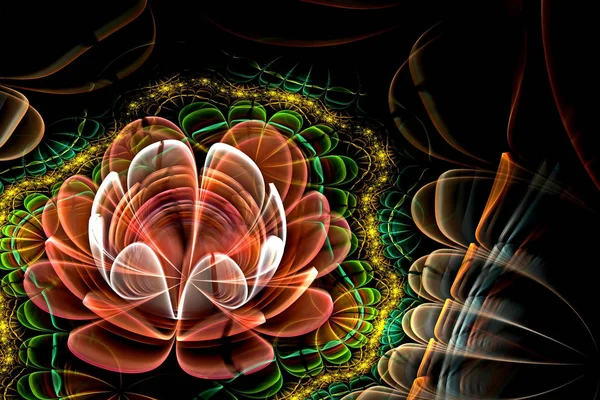Abstrato fractal gerado por computador brilhante flores 3d. Pintura fractal multicolorida sobre um fundo preto — Fotografia de Stock