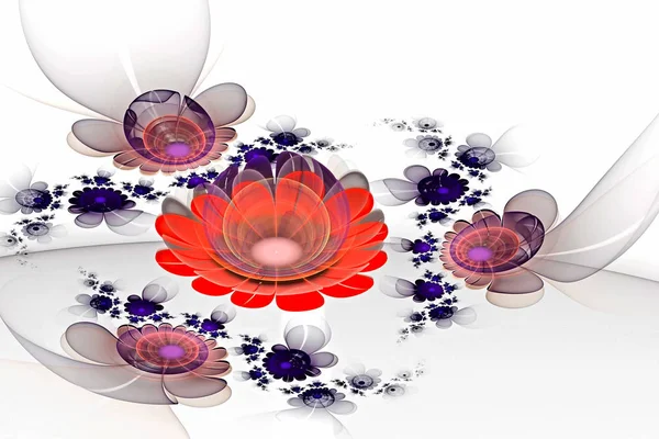 アブストラクトフラクタルコンピュータで生成された輝く3D花。光を背景にした多色のフラクタル絵画は、水彩画のドローイングに似ている。 — ストック写真