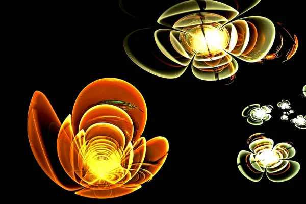 Abstrato fractal gerado por computador brilhante flores 3d. Pintura fractal multicolorida sobre um fundo preto — Fotografia de Stock