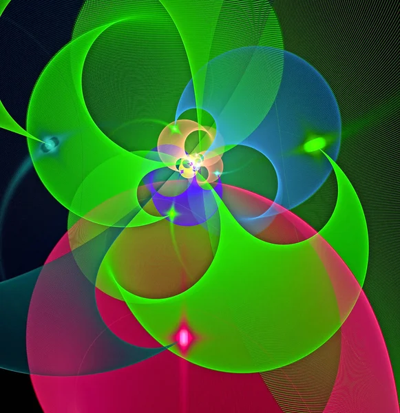 Image abstraite, fractale, générée par ordinateur d'arcs et de courbes multicolores sur un fond sombre — Photo