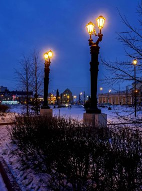city lights decorated in antique style Shine on a winter night