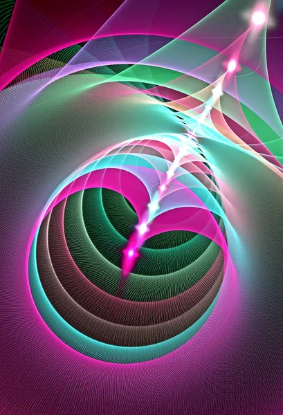 Image abstraite, fractale, générée par ordinateur d'arcs et de courbes multicolores sur un fond sombre — Photo