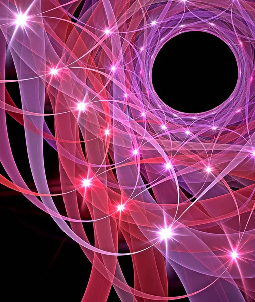 abstract, fractal, computer-generated image of multicolored arches and curves on a dark background