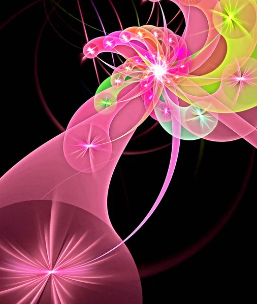 Абстрактное Фрактальное Компьютерное Изображение Разноцветных Арок Кривых Темном Фоне Космоса — стоковое фото