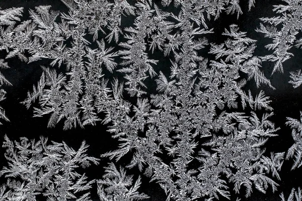 Mroźny Naturalny Wzór Zimowym Oknie Tekstura Mroźnych Wzorów Dendrytyczna Struktura — Zdjęcie stockowe