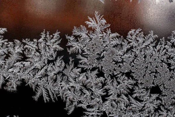 Ледяной Природный Узор Зимнем Окне Текстура Морозных Узоров Дендритная Структура — стоковое фото
