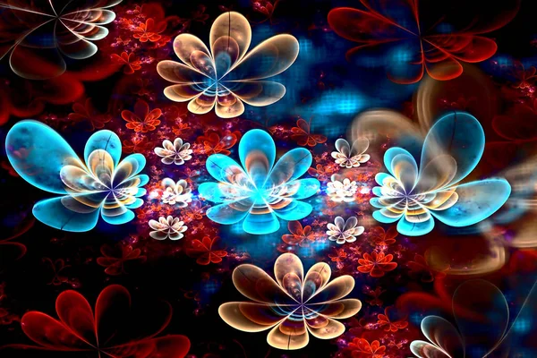 Абстрактні Фрактальні Сяючі Квіти Різнокольоровий Фрактальний Живопис Чорному Тлі Магічна — стокове фото