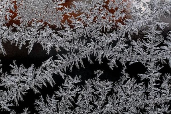 Patrón Natural Escarchado Una Ventana Invierno Textura Patrones Escarchados Estructura — Foto de Stock