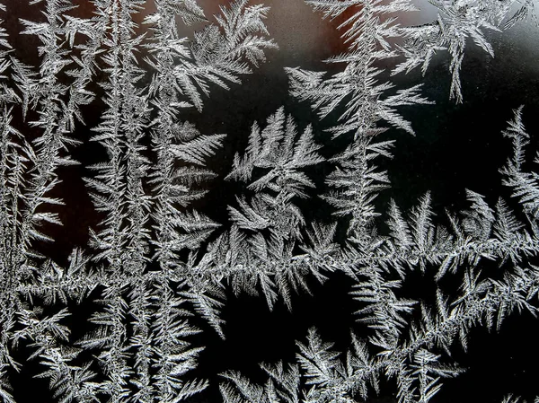 Frostiges Natürliches Muster Auf Einem Winterfenster Textur Frostiger Muster Dendritische — Stockfoto