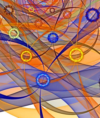 Duvar kağıdı için açık arkaplan üzerindeki çok renkli kemer ve eğrilerin soyut, fraktal, bilgisayar tarafından oluşturulan görüntüsü