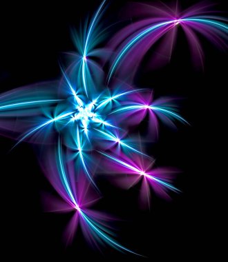 soyut, fraktal, bilgisayarla oluşturulmuş koyu arkaplanda havai fişek görüntüsü