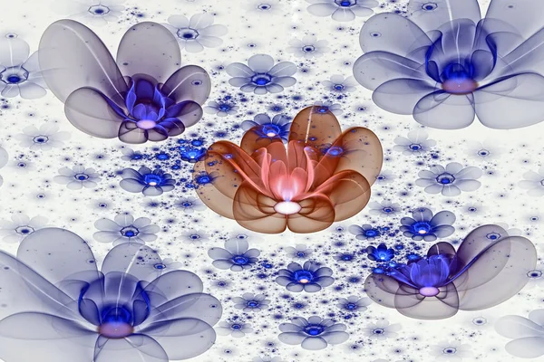 Fractal Abstracto Resplandeciente Flores Azules Marrones Pintura Fractal Multicolor Sobre — Foto de Stock