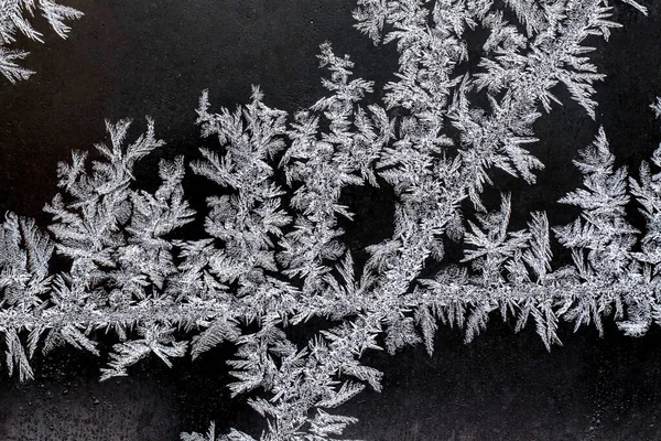 Ледяной Природный Узор Зимнем Окне Текстура Морозных Узоров Дендритная Структура — стоковое фото