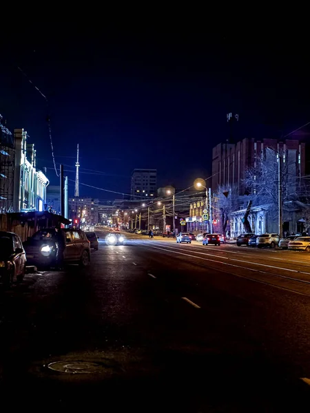 Nacht Winter Straat Vernoemd Naar Zwilling Stad Met Uitzicht Verlichte — Stockfoto