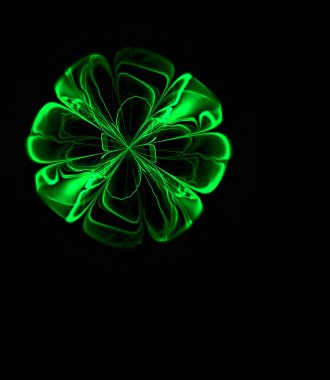 Renkli yeşil ve siyah desenli bir çiçeğin soyut fraktal bilgisayar görüntüsü çiçek mücevhere benzer.