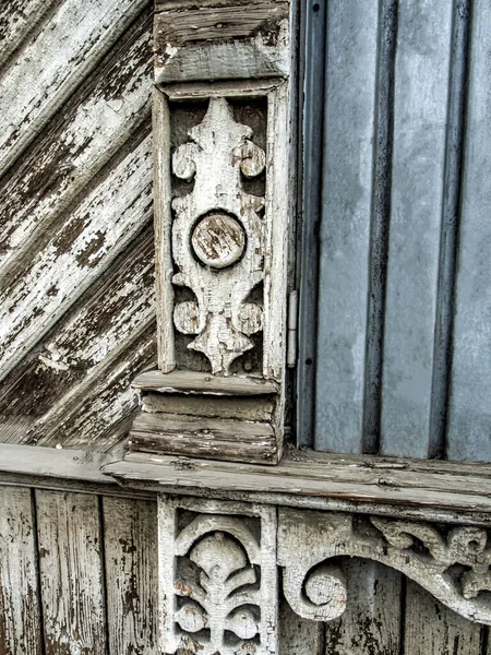 Details Carved Wooden Facade Old House Russian Architecture House Carved — Stock Photo, Image