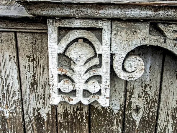 Detalles Fachada Madera Tallada Antigua Casa Arquitectura Rusa Casa Con —  Fotos de Stock