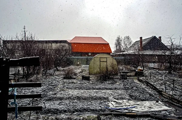 Güçlü Ilkbahar Karı Kar Yere Düşüyor — Stok fotoğraf