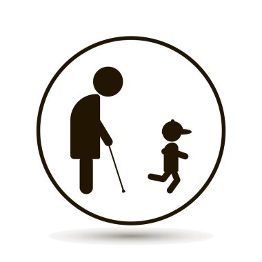 Yaşlı bir adam, bir emekli genç torunu ile yürür.